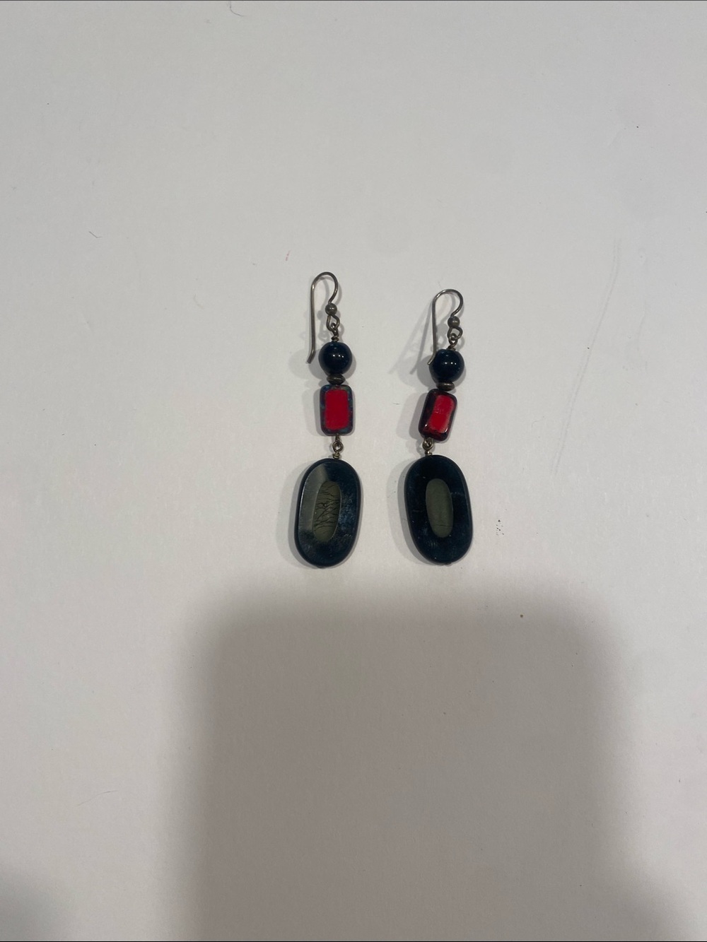 Handcrafted Black and Red Dangle Earrings(modern abstract)